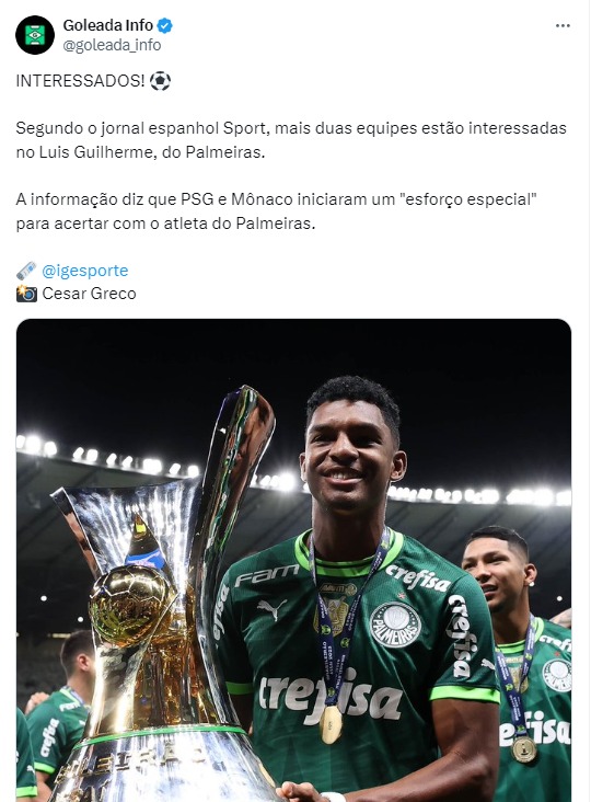 Luis Guilherme PSG Palmeiras