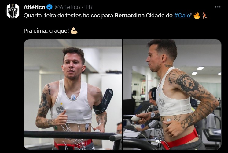 Bernard aparece realizando testes físicos no CT do Atlético MG