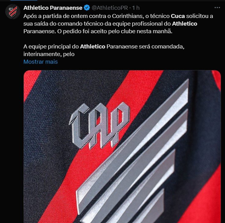 Cuca deixa o comando do Athletico Paranaense 