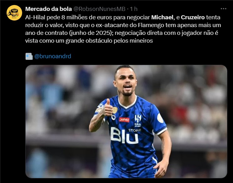 Michael está novamente na mira de grandes clubes como Flamengo e Cruzeiro 