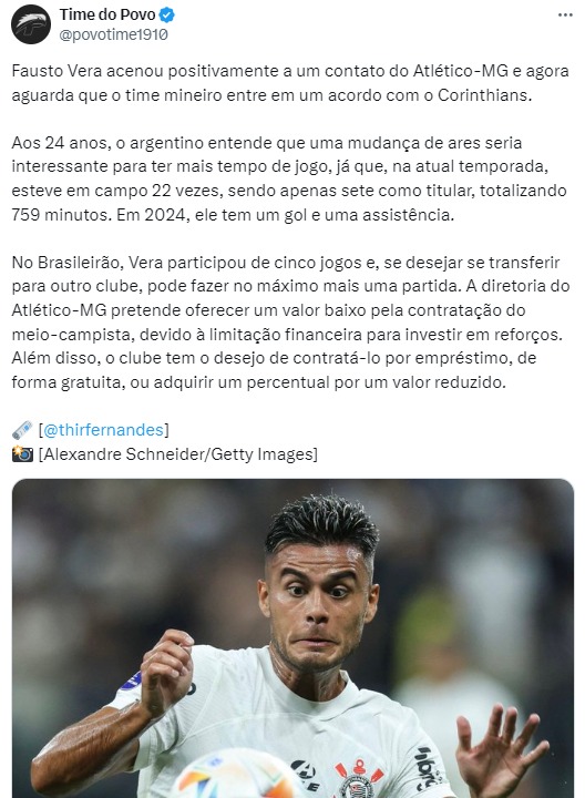 Fausto Vera aceita jogar no Corinthians