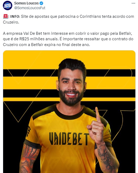 Vai de Bet deixa o corinthians e tenta negociar com oCruzeiro