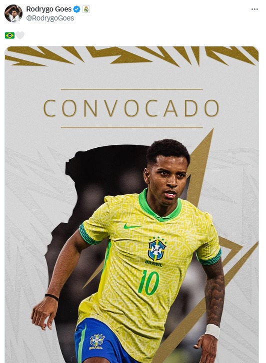 Rodrygo é convocado para a Copa América e vestirá a camisa 10