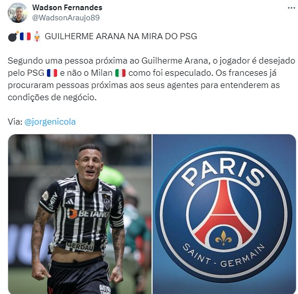 Guilherme Arana é alvo de interesse no PSG