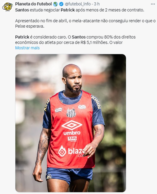 Santos cogita negociar Patrick