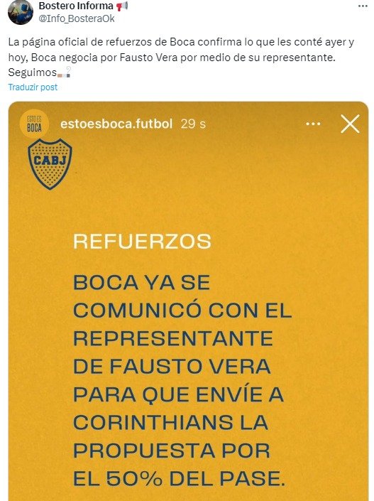 Boca Juniors já apresentou uma proposta por Fausto Vera