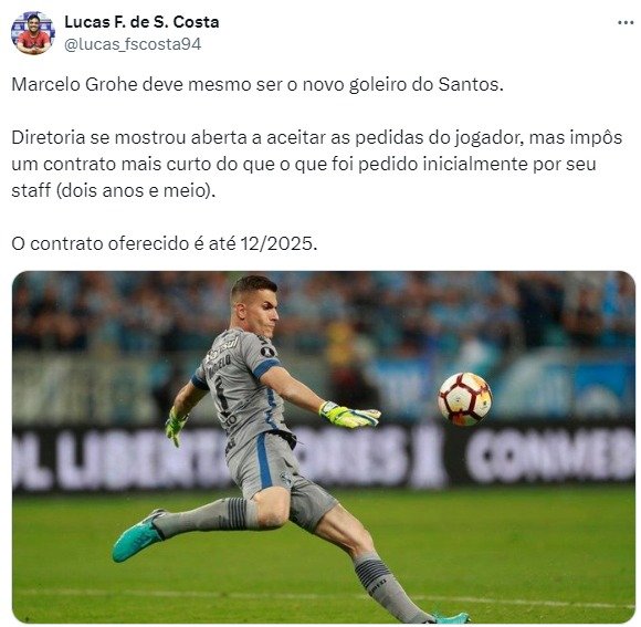 Marcelo Grohe é o novo goleiro do Santos
