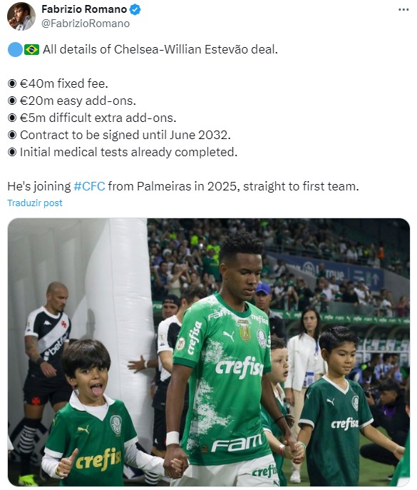 Chelsea negocia Estevão Willian do Palmeiras