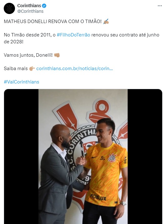 Corinthians renova o contrato de Matheus Donelli