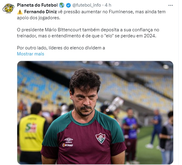 Fernando Diniz ainda possui o apoio dos jogadores do Fluminense