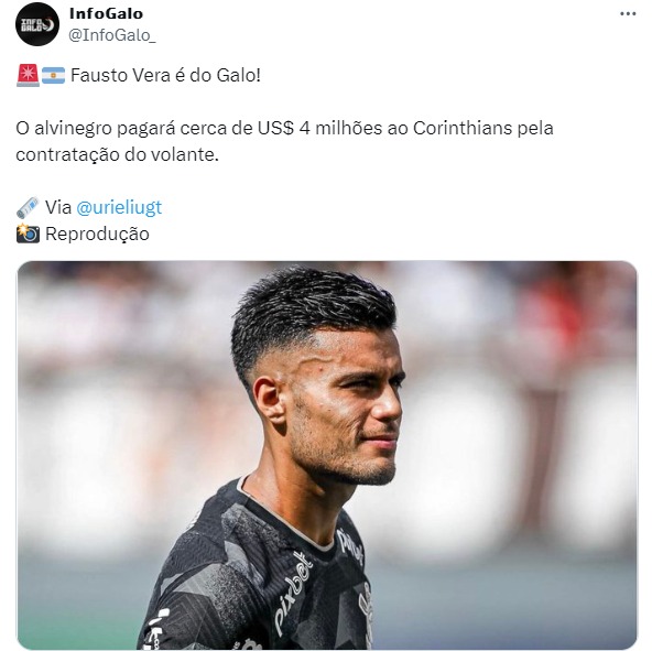 Fausto Vera sai do Corinthians e agora é jogador do Atlético-MG