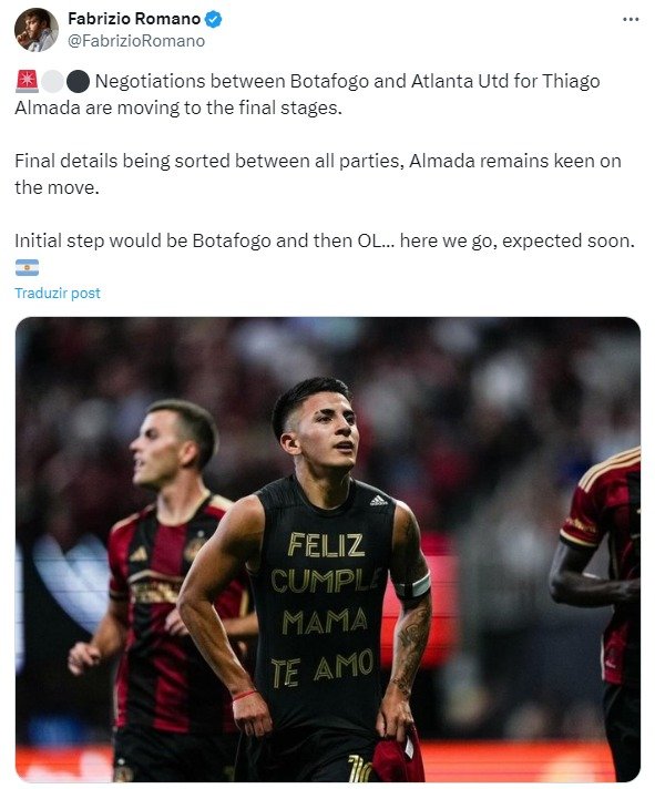 Negociações entre Botafogo e Atlanta United por Thiago Almada estão avançadas