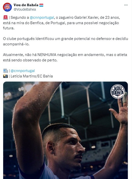 Gabriel Xavier do Bahia é alvo de interesse do Benfica