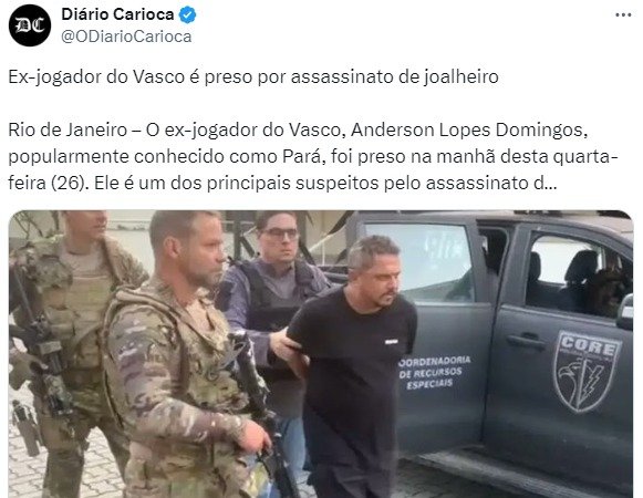 Ex-jogador do Vasco é preso no Rio de Janeiro