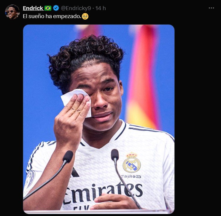 Endrick chorando em apresentação no Real Madrid