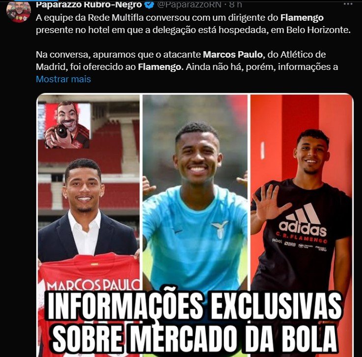 Flamengo mostra interesse pelo atacante Marcos Paulo na vaga de Gabigol 