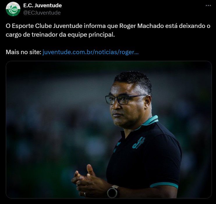 Juventude anuncia a saída de Roger Machado