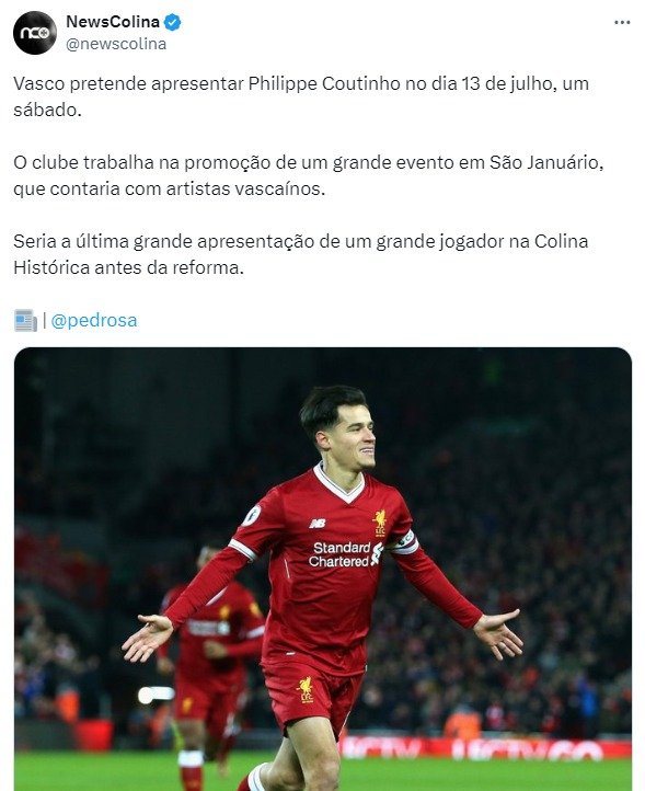 Philippe Coutinho já tem data de estreia pelo Vasco