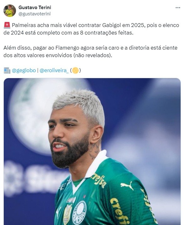 Palmeiras só deseja contar com Gabigol em 2025