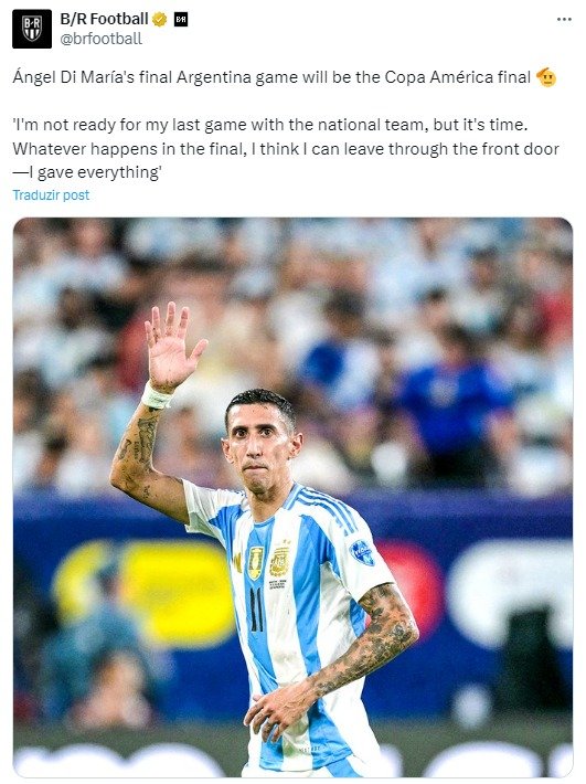 Ángel di María jogará sua última partida pela Seleção Argentina