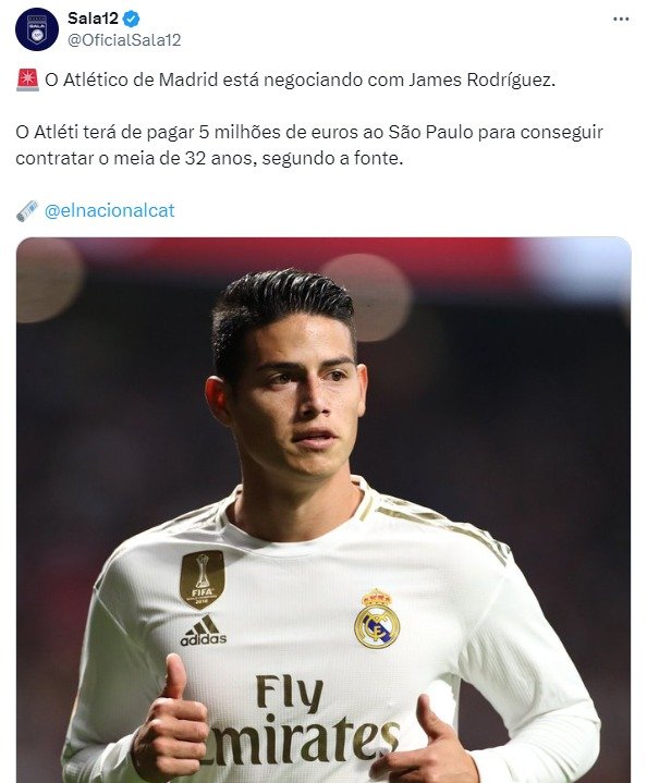 Atletico de MAdrid tem interesse em James Rodríguez