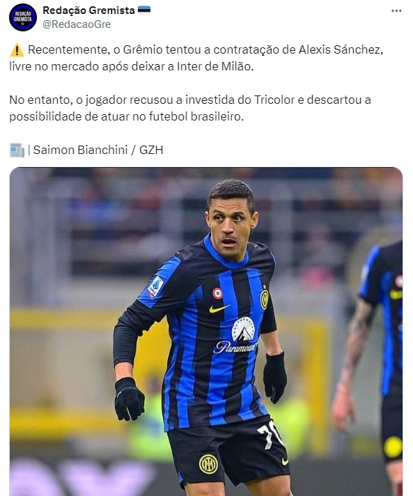 Alexis Sánchez recebeu proposta do Grêmio, mas recusou