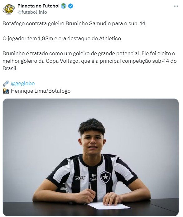 Brunihno Samúdio é o novo reforço do sub-14 do Botafogo