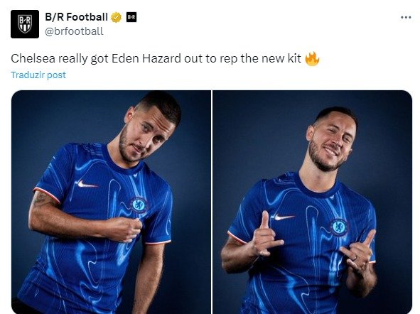 Hazard com o novo uniforme do Chelsea