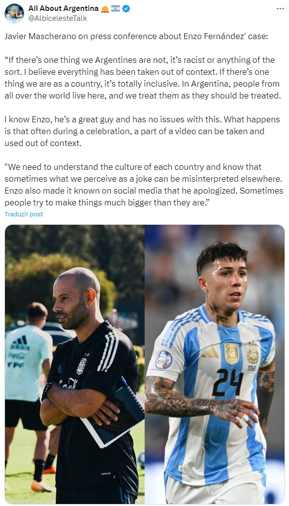 Mascherano fala sobre vídeo preconceituoso da seleção Argentina