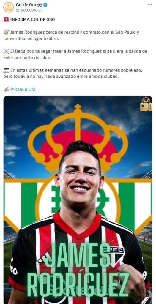 Real Betis pode ser o próximo destino de James Rodríguez