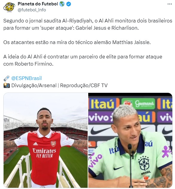 Gabriel Jesus está na mira do Al Ahli