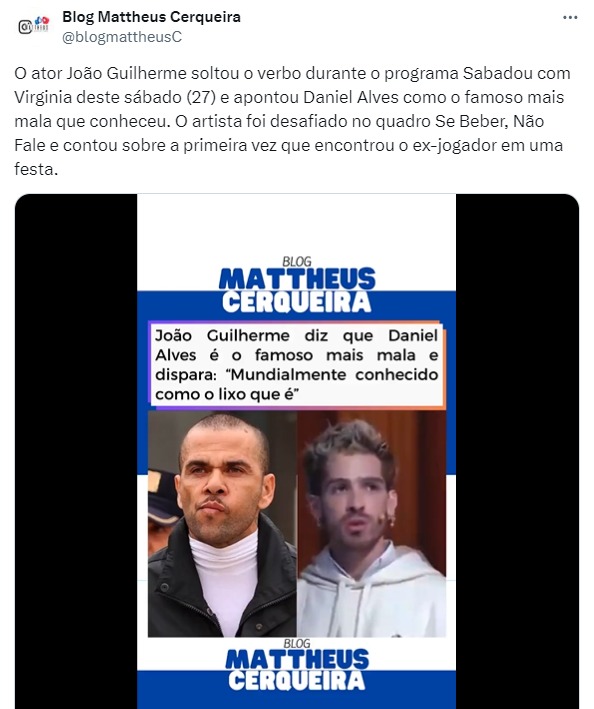 João Guilherme fala sobre Daniel Alves