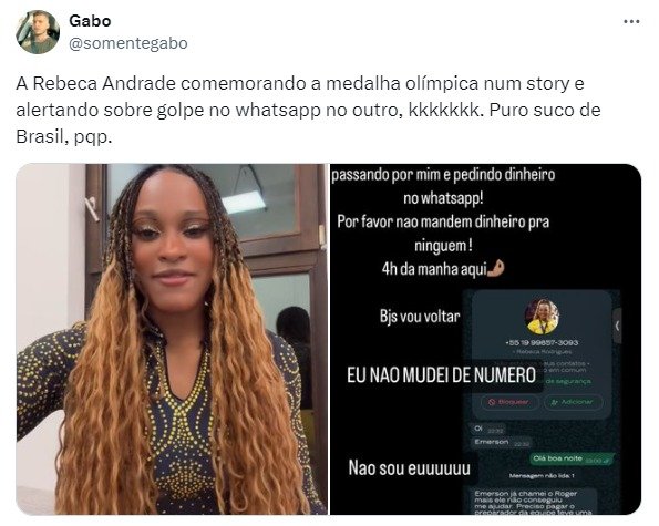 Rebeca Andrade ganhou a medalha e ainda alertou sobre golpe