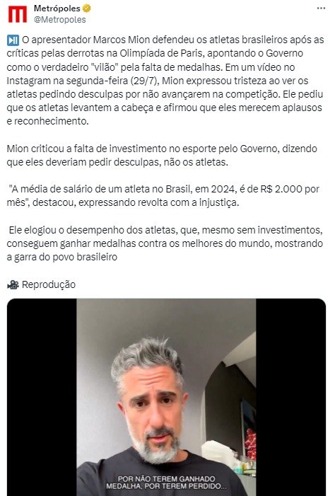 Marcos Mion fala sobre atletas brasileiros