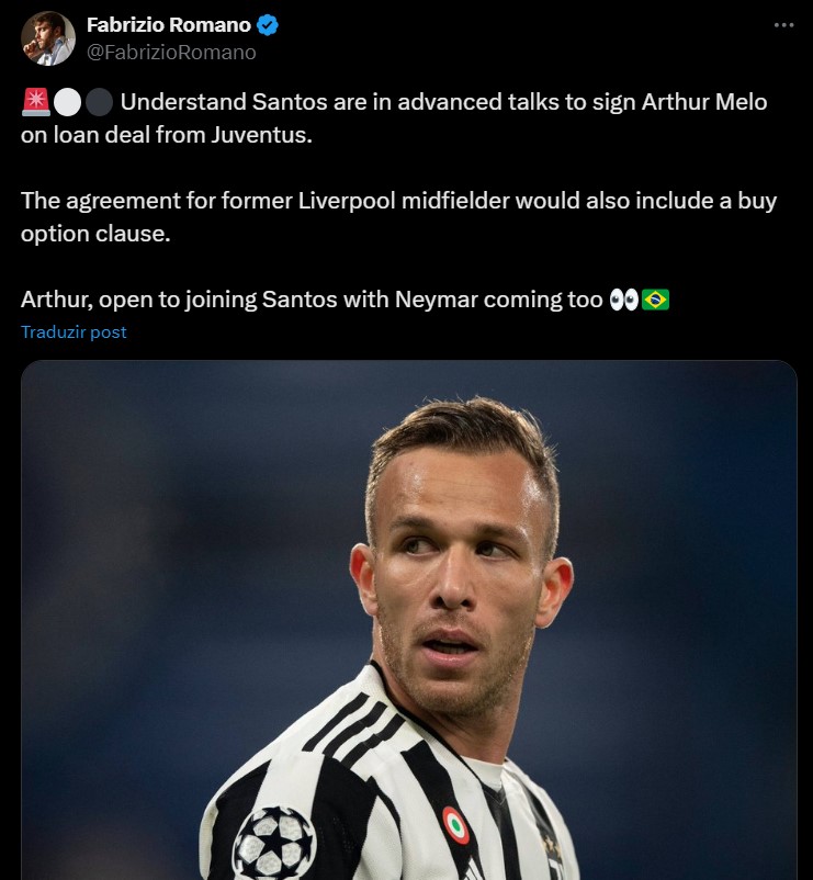 Arthur Melo negocia com o Santos para jogar com Neymar